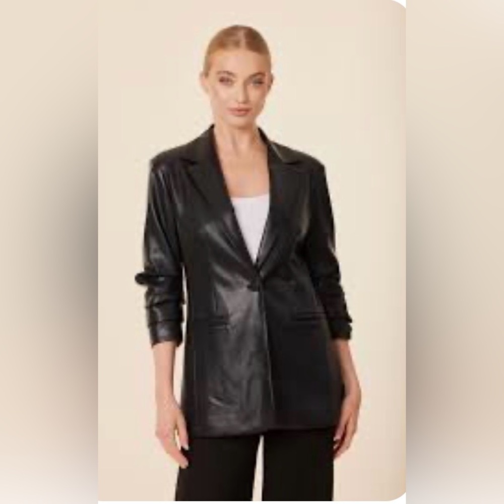 Dolce Cabo Faux Leather Puff Shoulder Rouched Sleeve Blazer black size Med NWT